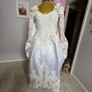 Beaded and lace vintage wedding gown